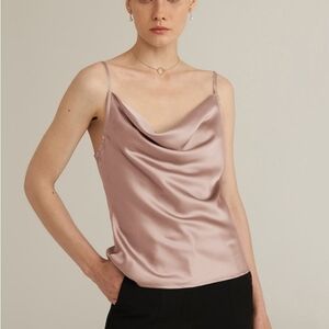Elegant Mauve Satin Cowl Neck Top